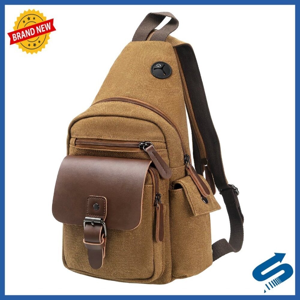 Canvas Sling Bag Convertible Crossbody Backpack Vintage Leather Accents Outdoor